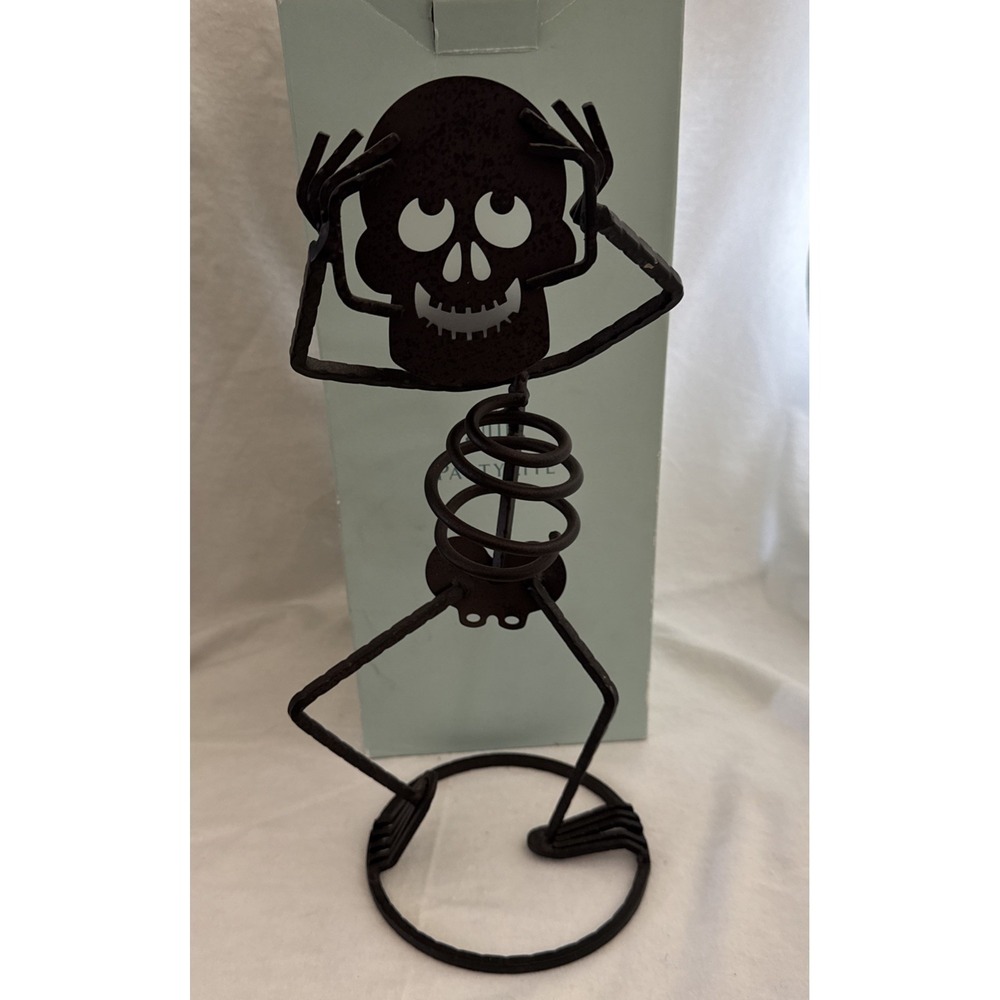 PartyLite Mr Bones Metal Skeleton 15" Halloween Votive Candle Holder In Box